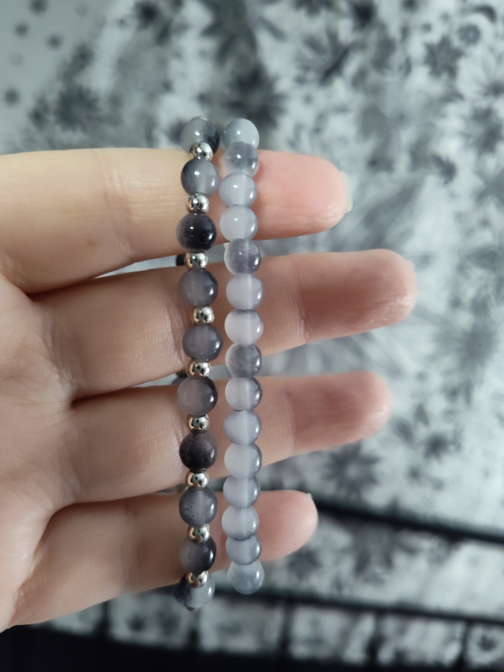 Set Of 2 Gray And Black Beaded Stretch Bracelets - Women's Jewelry